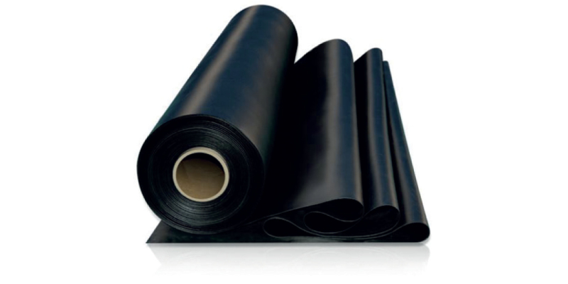 A Roll Of Industrial Material Black Rubber Sheet.