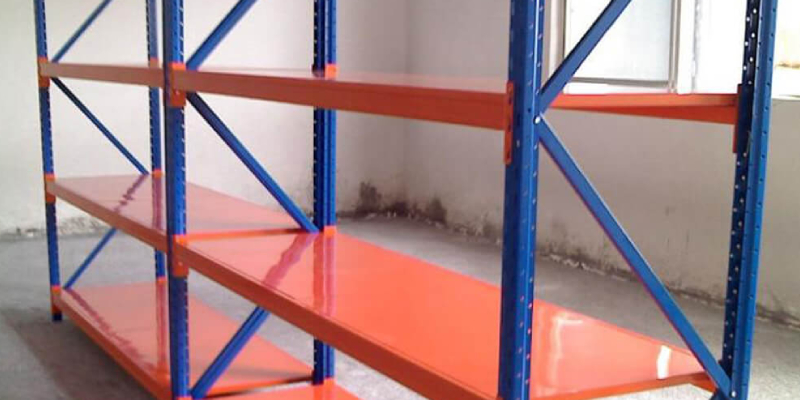 A blue and orange industrial rack